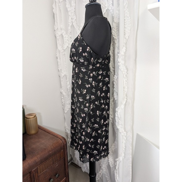 Y2K Coquette Ditsy Floral Babydoll Mini Dress Black L Feminine fairycore - Picture 9 of 12